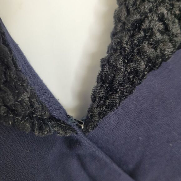 VINTAGE 80s dress navy blue chenille collar wrap maxi M - Picture 6 of 12